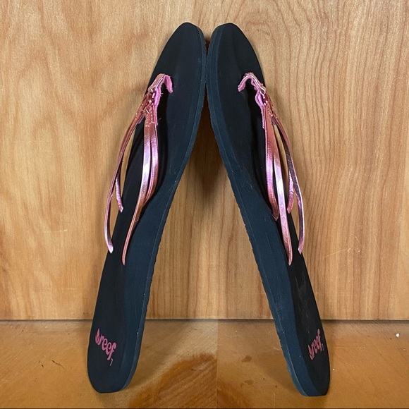 Womens 7 Reef Flip Flop Sandals Black Pink SEF1151 - Picture 6 of 9